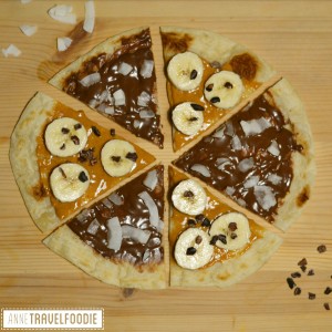 dessert pizza piadina with nutella and peanut butter