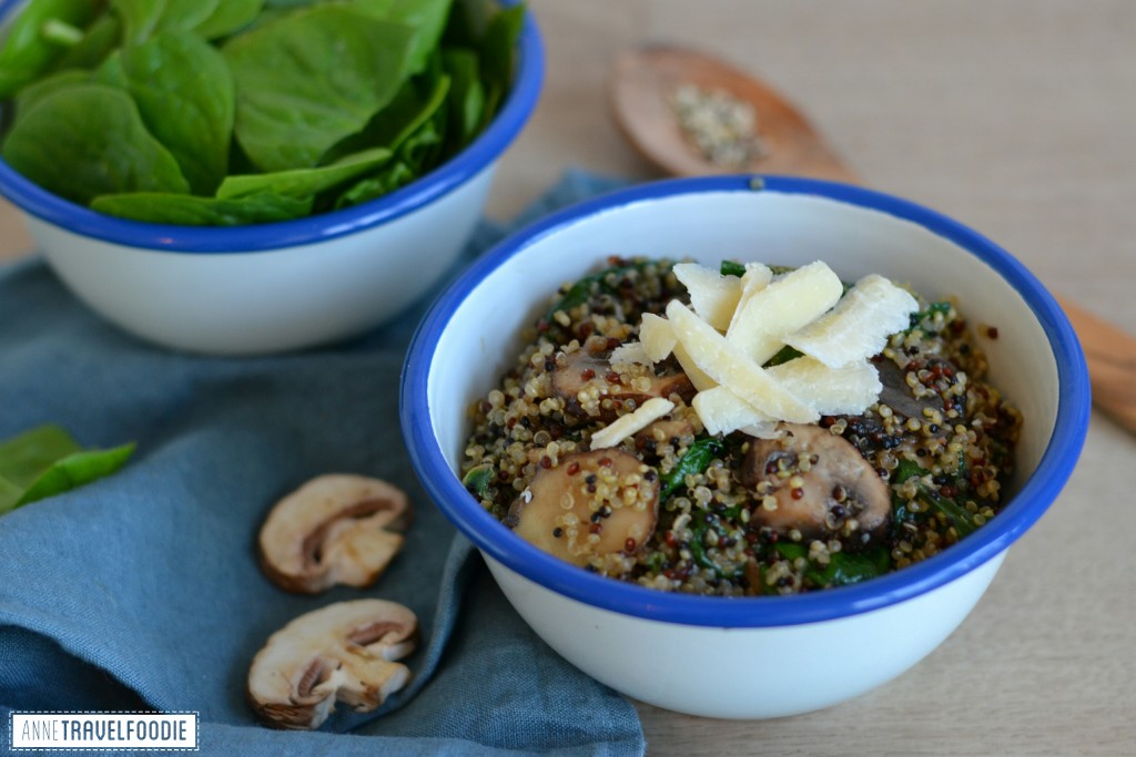 vegetarian quinoa risotto with spinach and mushrooms