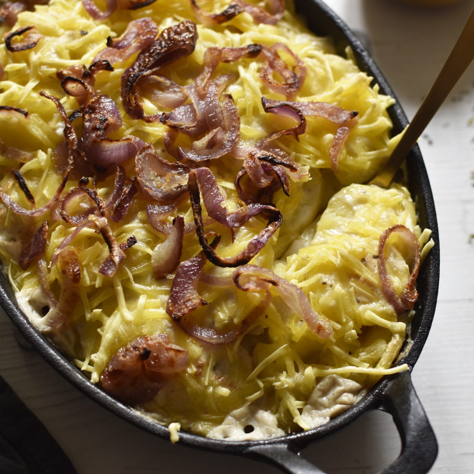 Vegan Potato Gratin with red onion Anne Travel Foodie